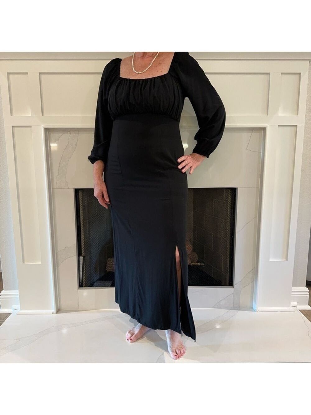Old Navy Fit and Flare Crepe Black Jack Long Sleeve Dress, Size Large, NWOT